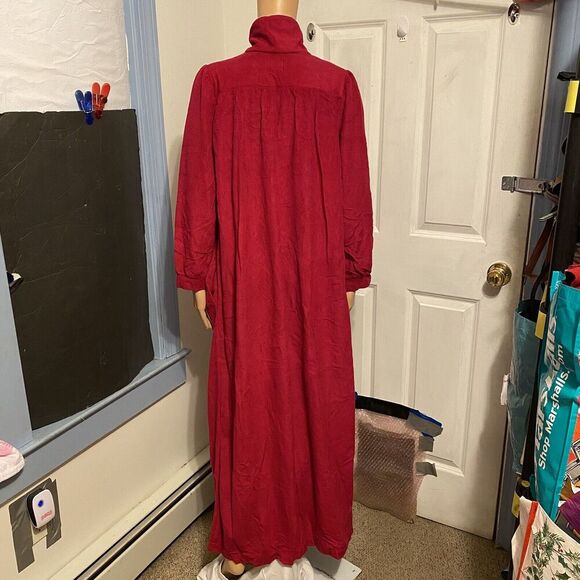 Vintage 90s Katz USA Sz M/XL Nightgown Flannel Robe Off Red Zip Up Embroidered - Picture 9 of 10